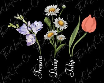 Freesia, Daisy, Tulip Floral PNG, Feminist Design (Digital Download)