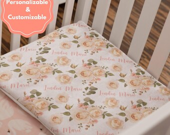 Personalized Name Blanket with Roses, Baby Girl Gift, Baby Shower Shower Gift, New Baby Gift, Hospital Photo Blanket, Rose and Sage Nursery