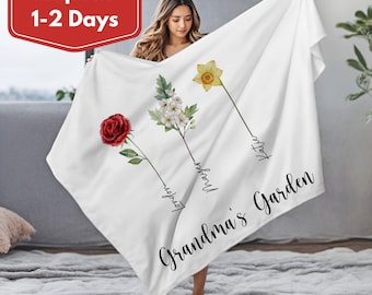 Birth Flower Blanket, Grandma's Garden, Mother's Day Present, Custom Name Blanket, Personalized Blanket, Custom Mother's Day