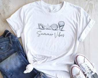 Summer Vibes Tee: Women's Ring-Spun Cotton Beach Shirt, Sunshine & Beach T-shirt for Women