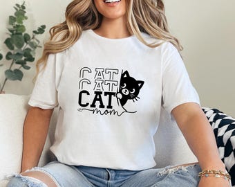 Cat Mom Shirt, Hand-Dyed Cotton Tee, Cat Lover Gift