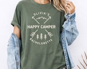 Comfort Colors® Happy Camper Bachelorette Shirt, Girls Camping Trip Tee, Bride Squad Tees