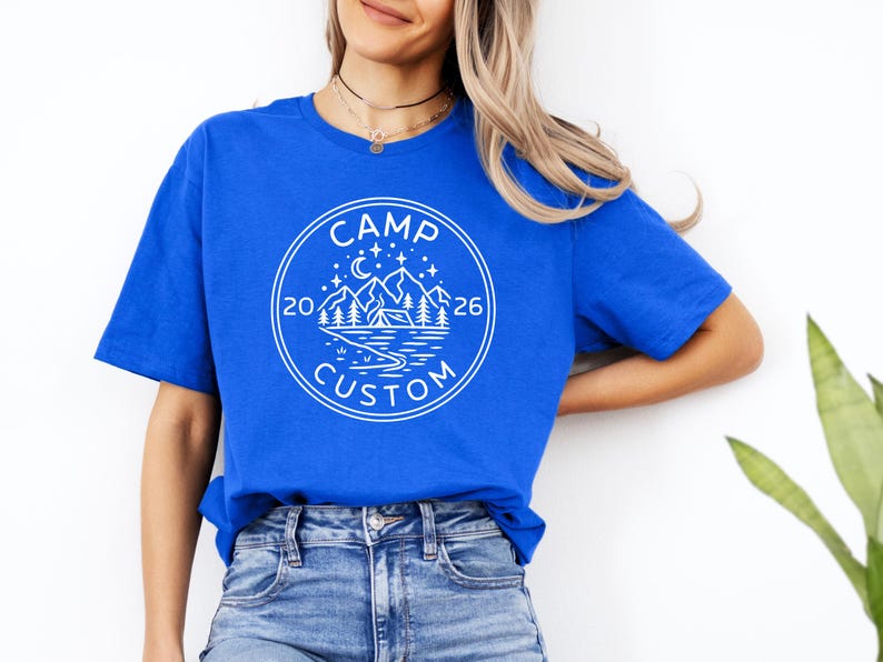 camp custom 2026 t shirt mountain camping graphic tee with tent trees and lake outdoor travel shirt for campground trip hiking lovers and adventure seekers