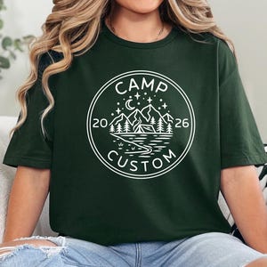 camping vacation shirt camp custom t shirt with year 2026 minimalist mountain badge design outdoor adventure tee for family camping trip friends camp crew matching