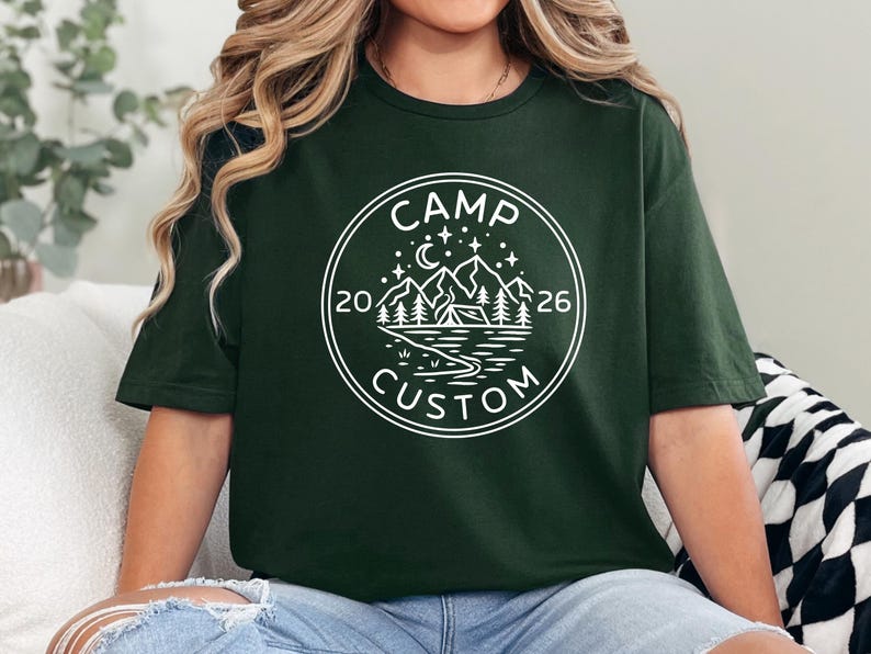 camping vacation shirt camp custom t shirt with year 2026 minimalist mountain badge design outdoor adventure tee for family camping trip friends camp crew matching