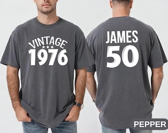 Comfort Colors® Vintage 1976 Birthday Shirt, 50th Birthday Gift for Men Women, Custom Name Bday Tee