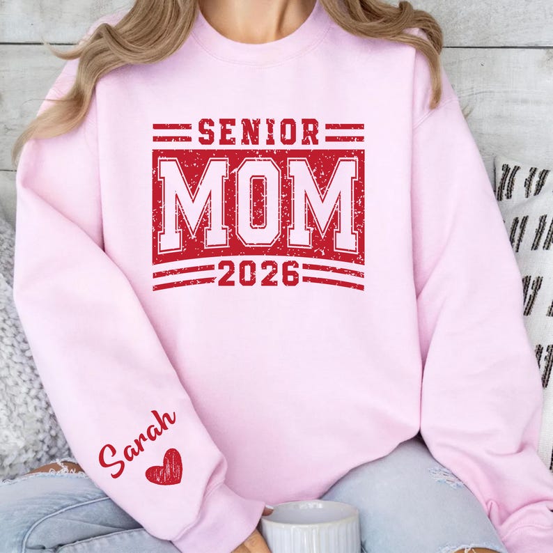 Senior Parent Shirt, Senior Mom 2026 Tee, Graduation Mom Crewneck, Personalized Sleeve Name Sweatshirt, Class of 2026 Senior Mom Outfit, School Spirit Mom Clothing, Varsity Letter Mom Shirt, Graduation Support Apparel, High School Mom Tee, Senior Event Shirt, Graduation Year Mom Sweater, Proud Senior Parent Shirt, Senior Night Outfit, Custom Mom Shirt, Grad 2026 Clothing