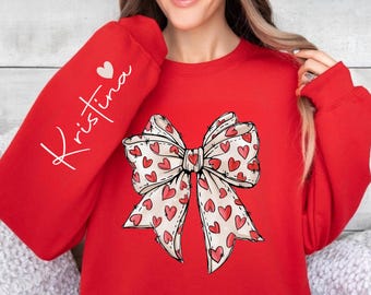 Personalized Heart Bow Sweatshirt, Custom Name Valentines Shirt, Gift for Girlfriend