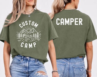 Camiseta de camping personalizada, camiseta de camping a medida, camisetas para viajes familiares, camiseta con estampado de campista en la espalda