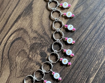 Raspberry Creamsicle Knitting Row Counter Chain 10mm Ring Bead Stitch Marker