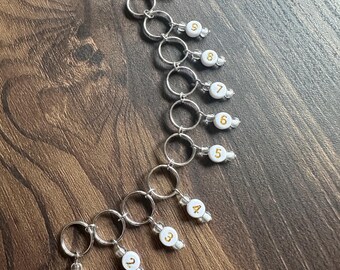 Silver and Gold Knitting Row Counter Chain 10mm Ring Bead Stitch Marker