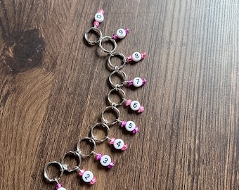 Pink Pony Knitting Row Counter Chain 10mm Ring Bead Stitch Marker