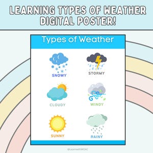 Póster para aprender los tipos de clima / Tabla imprimible de aprendizaje del clima para niños y aulas