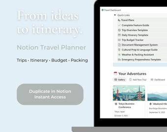 Notion Template Travel Planner | Vacation Organizer | Itinerary Planner | Travel Journal | Digital Travel Guide
