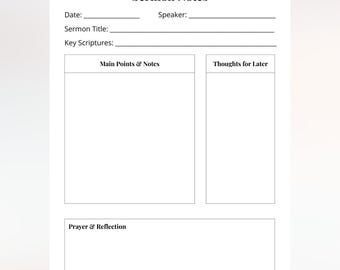Sermon Notes Template | Digital Church Notes | Printable Sermon Journal | Note Taking PDF for Worship Services