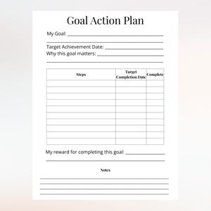 Goal Action Plan Template | Goal Setting & Planning Worksheet | Printable and Digital PDF
