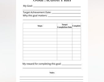 Goal Action Plan Template | Goal Setting & Planning Worksheet | Printable and Digital PDF
