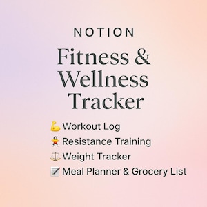 Notion Fitness Planner | Workout & Meal Tracker and Planner | Weight Loss, Gym and Wellness Journal | Aesthetic Notion Template