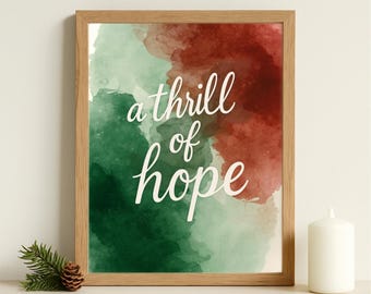 Arte mural navideño imprimible "Una emoción de esperanza": descarga digital, decoración navideña religiosa, elegante cita de himno navideño