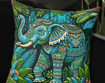 Bohemian Elephant Throw Pillow: Vibrant Boho Home Decor