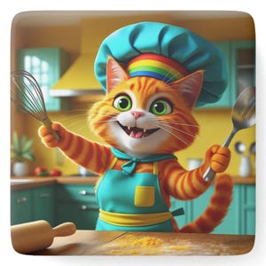 Whimsical Cat Chef Magnet, Square Fridge Decor, Cute Kitchen Gift, Cat Lover's Accessory, Home Sweet Home Decoration