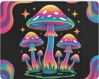 Paddenstoelenpuzzel voor kinderen: 30-delige regenboogpuzzel, educatief familiespel