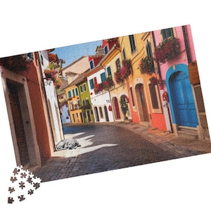 Colorful Street Scene Puzzle - 110, 252, 520, 1014 Pieces, Jigsaw Puzzle, Home Activity, Gift for Puzzle Lovers
