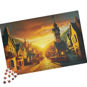 Charming Town Sunset Puzzle, 110/252/520/1014-piece Puzzle, Scenic Jigsaw, Relaxing Family Activity, Home Decor, Gift Idea