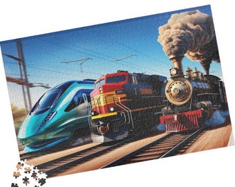 Vintage Train Puzzle, Classic Locomotive Jigsaw, Railroad Lovers Gift, Family Fun Activity, Perfect for Train Enthusiasts