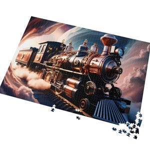 Mystical Steam Train Jigsaw Puzzle with Tin, Steam Punk Themed, Perfect Gift for Train Lovers, Family Game Night, Home Decor
