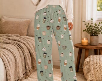 Coffee Lover Pajama Pants, Cozy Lounge Pants Women, Cute Coffee Print Pajamas, Soft Sleep Pants, Gift for Coffee Lover, Comfy PJs