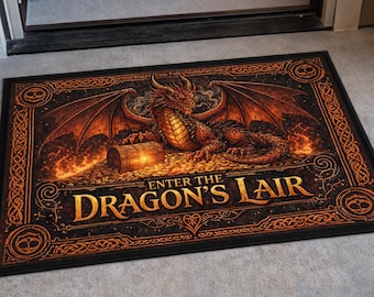 Enter the Dragon's Lair Outdoor Rug | Dragon Hoard Illustration
