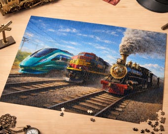 Vintage Zug Puzzle, klassische Lokomotive Jigsaw, Geschenk für Eisenbahnliebhaber, lustiger Familienspaß, perfekt für Zugbegeisterte