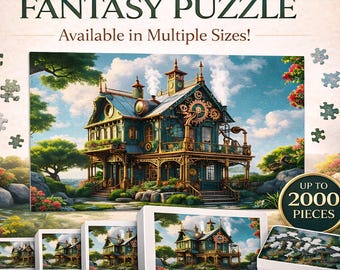 Rompecabezas de una cabaña steampunk caprichosa: una actividad creativa para toda la familia.