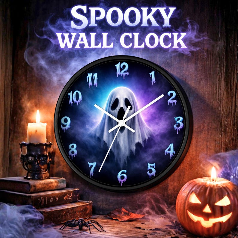 Spooky Ghost Gothic Halloween Wall Clock | Silent Non-ticking Home ...