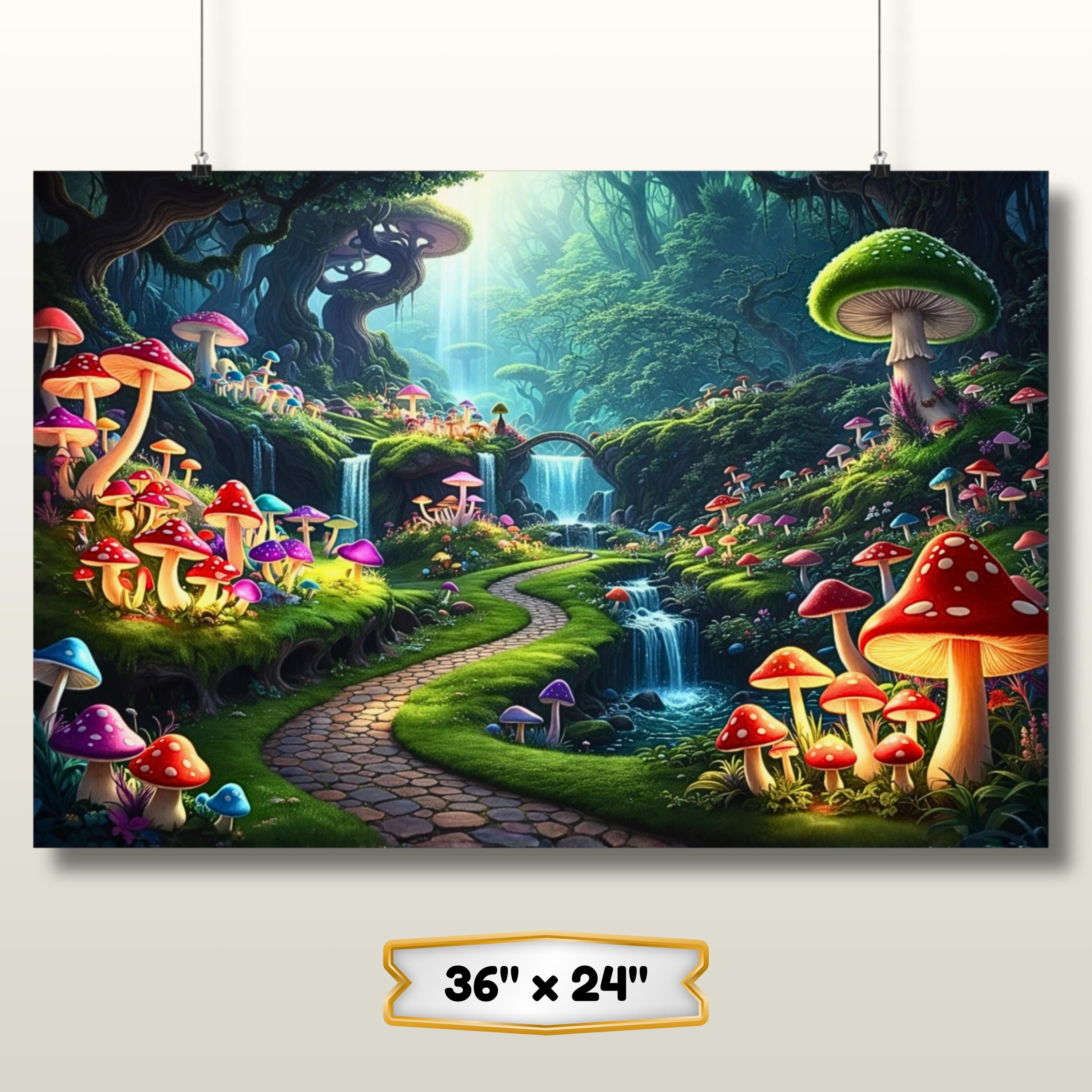 Enchanted Mushroom Forest Poster Matte Horizontal | Fantasy Landscape ...