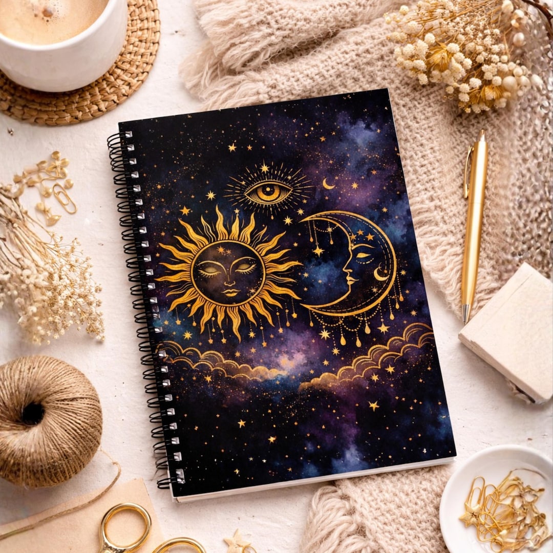 Celestial Sun and Moon Spiral Notebook | Astrology Journal, Boho Galaxy ...