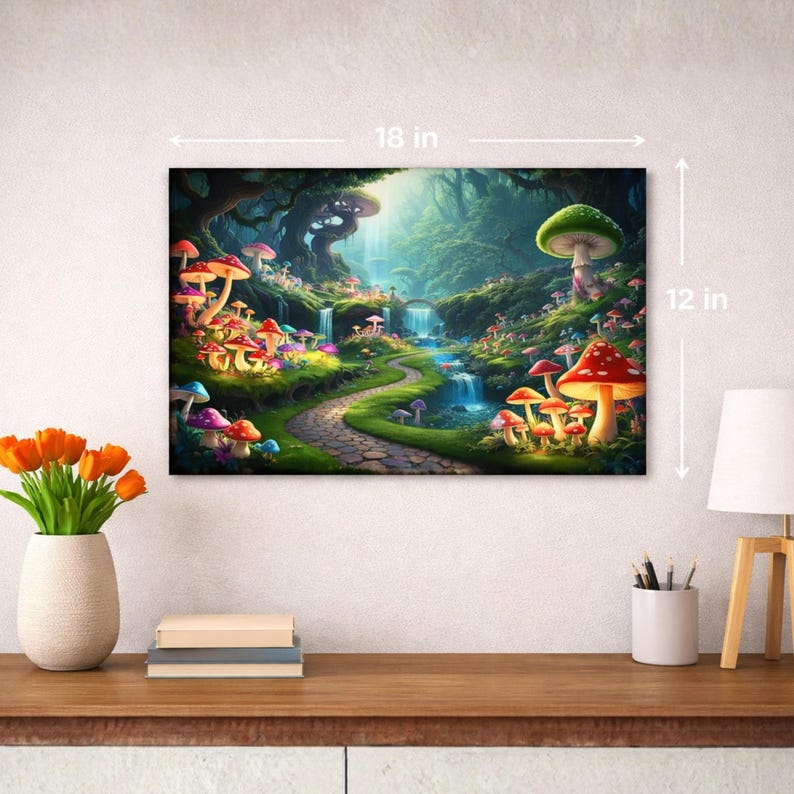 Enchanted Mushroom Forest Poster Matte Horizontal | Fantasy Landscape ...
