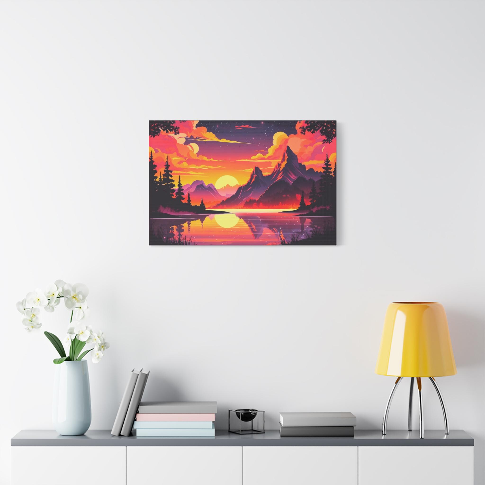 Vibrant Sunset Landscape Canvas Art: Colorful Mountain Home Decor - Etsy