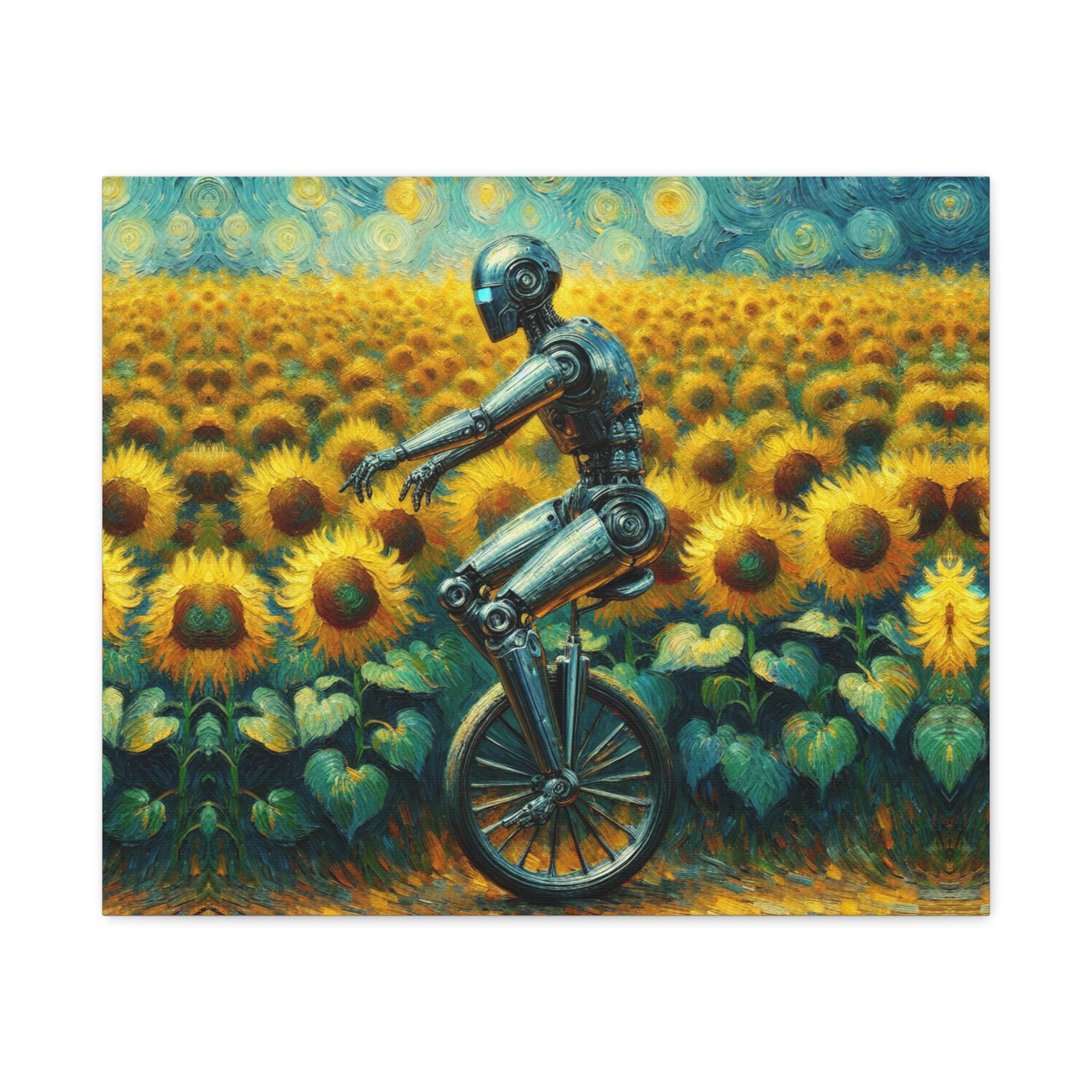 ロボット一輪車キャンバスプリント：気まぐれなひまわりアート - Etsy 日本