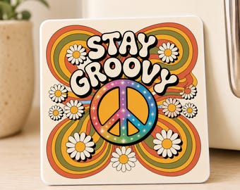 Stay Groovy Magnet, Retro Hippie Fridge Magnet, Groovy Peace Sign Magnet, Boho Kitchen Decor, 70s Aesthetic Gift, Cute Vinyl Magnet