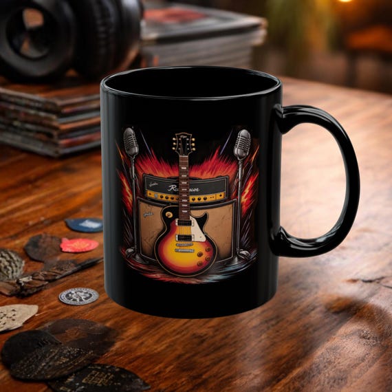 BUYNEED Mug Musicien Note De Musique - Tasse En Céramique Noire 365ml - Cadeau Original Pour Guitariste, Amateur De Musique, Professeur