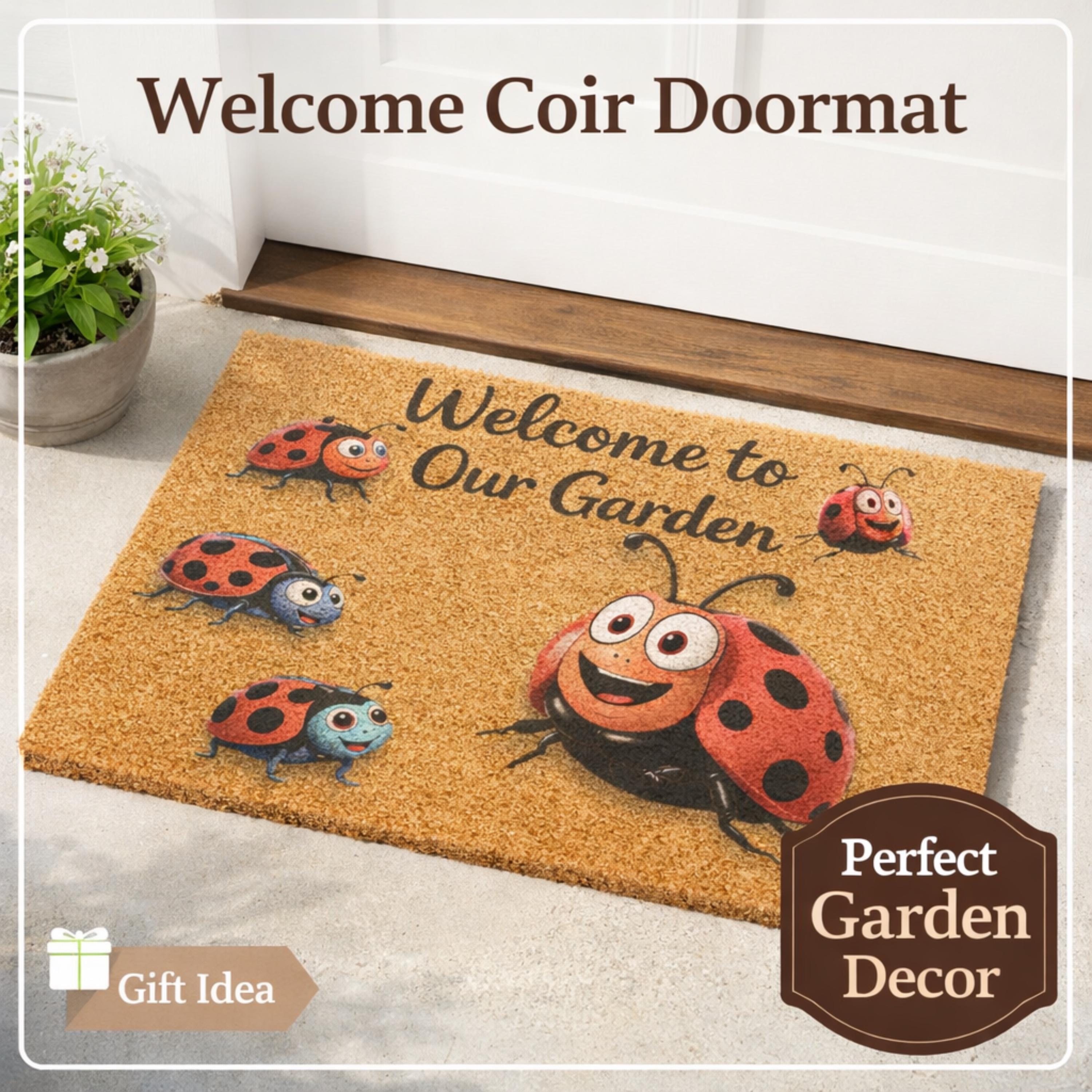 Ladybug Welcome Mat Doormat | Garden Welcome Coir Outdoor Porch