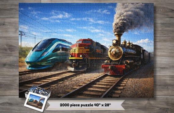 ヴィンテージ列車パズル、クラシックな機関車ジグソーパズル、鉄道愛好 