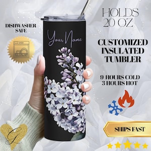 Personalized Summer flower disgn Stanley like insulated thermos 20 oz Dark Floral skinny Tumbler thermos for vacation or gift image 1