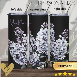 Personalized Summer flower disgn Stanley like insulated thermos 20 oz Dark Floral skinny Tumbler thermos for vacation or gift image 2