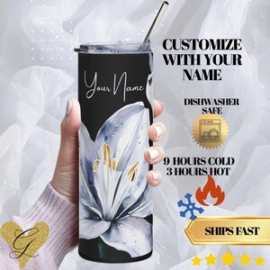 Personalized Flower thermos 20 oz, Lilly Art Stanley Like thermos; Dark Floral Tumbler image 2
