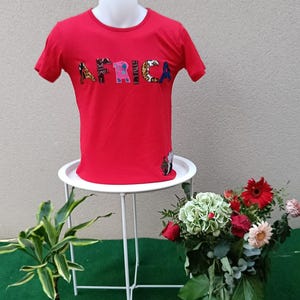Bright red men&#39;s T-shirt - African wax patterns