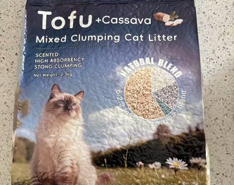 Lettiera per gatti agglomerante mista di tofu, argilla, bentonite e manioca, 2,3 kg