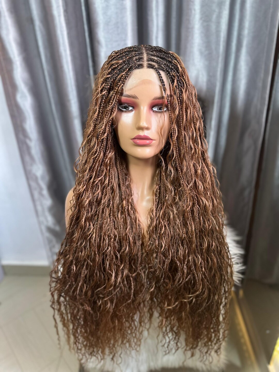 Triangle Knotless Braided Wigs - 36 Inch Bohemian Curly Style main image 0